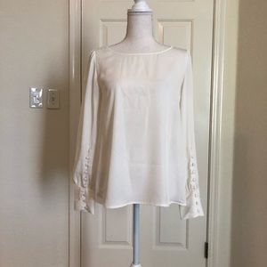 Express Satin Button-Cuff Long Sleeve Blouse